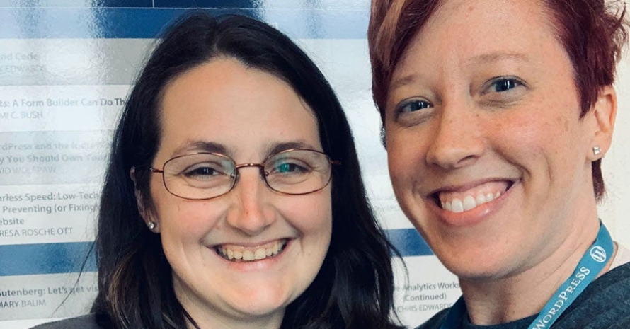 Pictured: Sandy Edwards, Pantheon Hero & Jess Taylor, Customer Success Engineer at WordCamp Birmingham